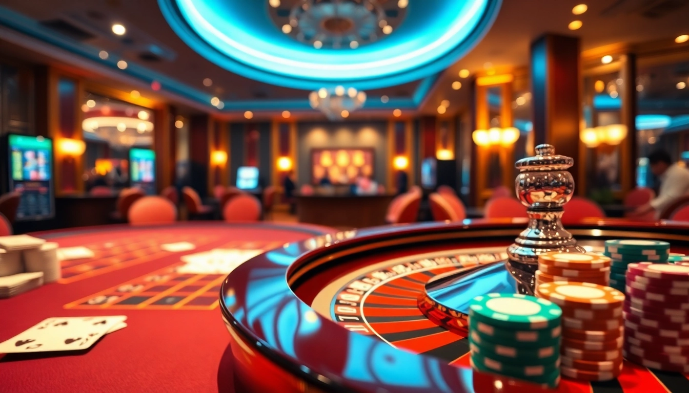 Jouer au meilleur casino en ligne avec des cartes de jeu et des jetons colorés sur une table de roulette.