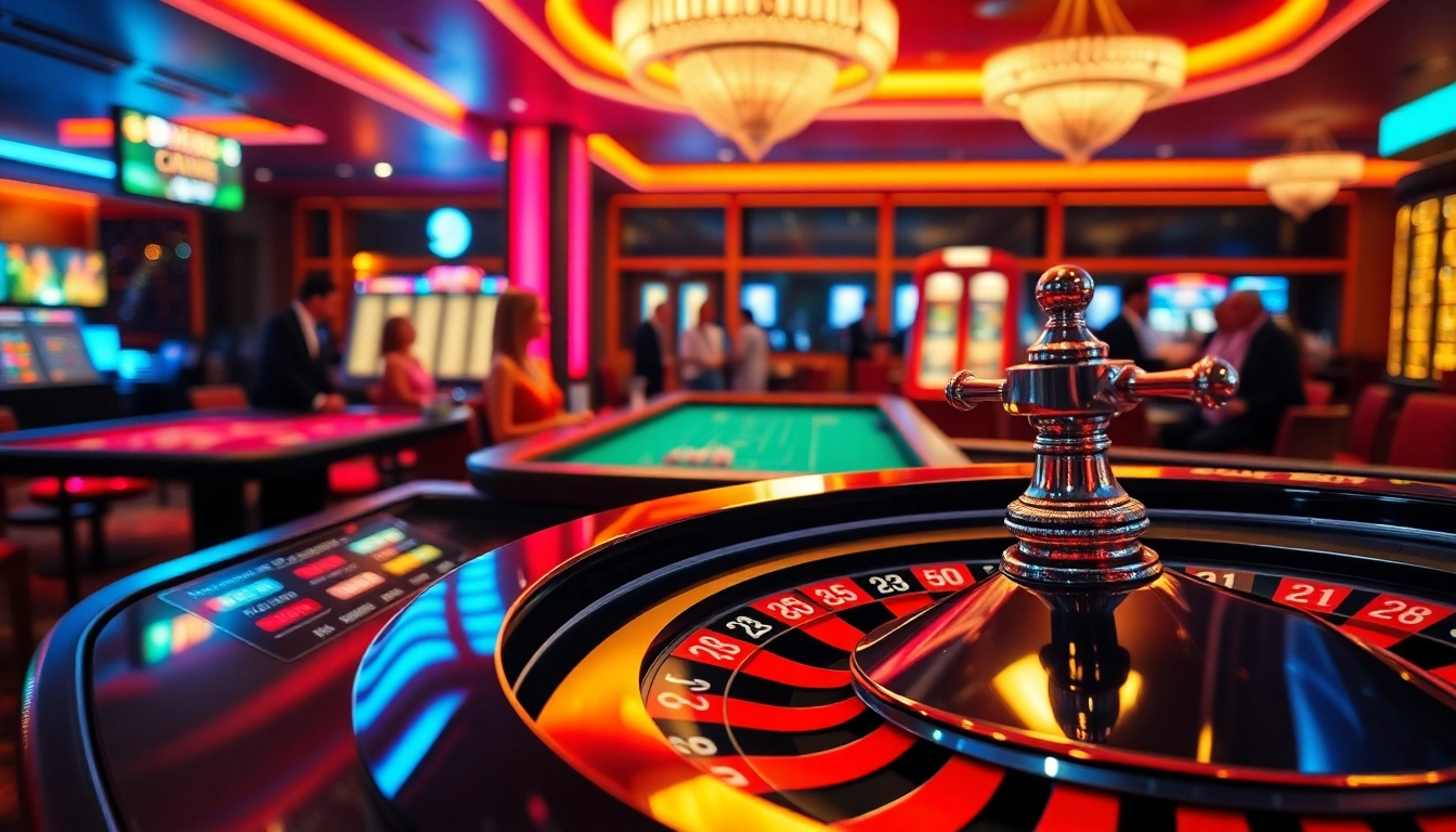 Vibrant scene of meilleur casino en ligne players engaged at gaming tables, showcasing excitement.