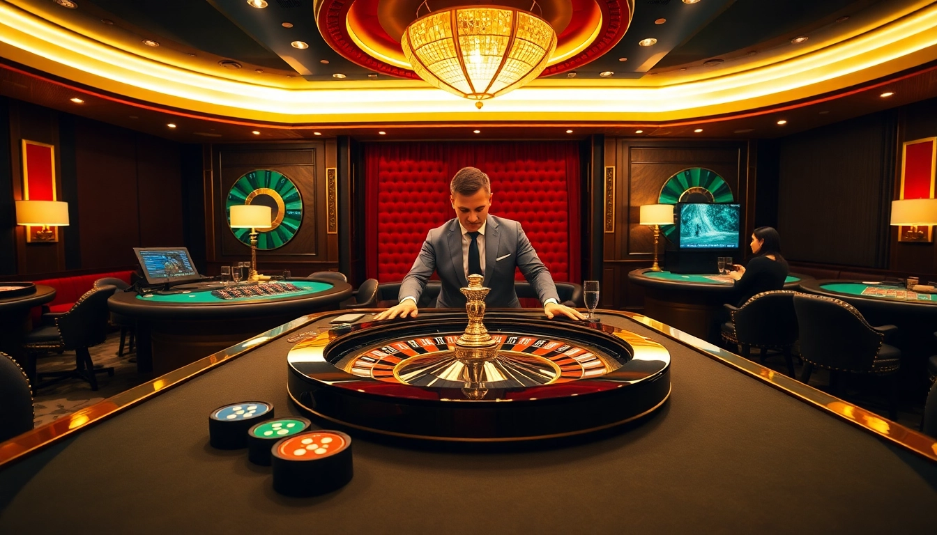 Vivez l'excitation du casino en ligne Français avec une scène de jeu animée et élégante.