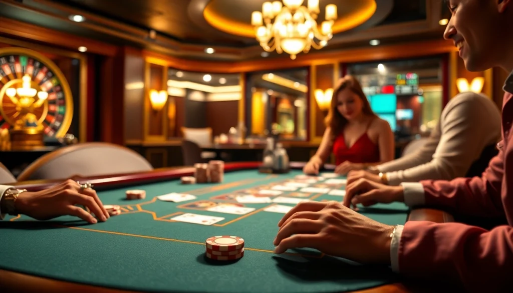 Excited players at MM88 COM's luxurious poker table with high-stakes elements.