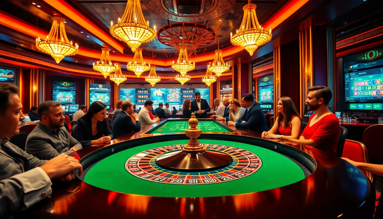 Découvrez le meilleur casino en ligne avec des joueurs engagés autour d'une table de roulette.