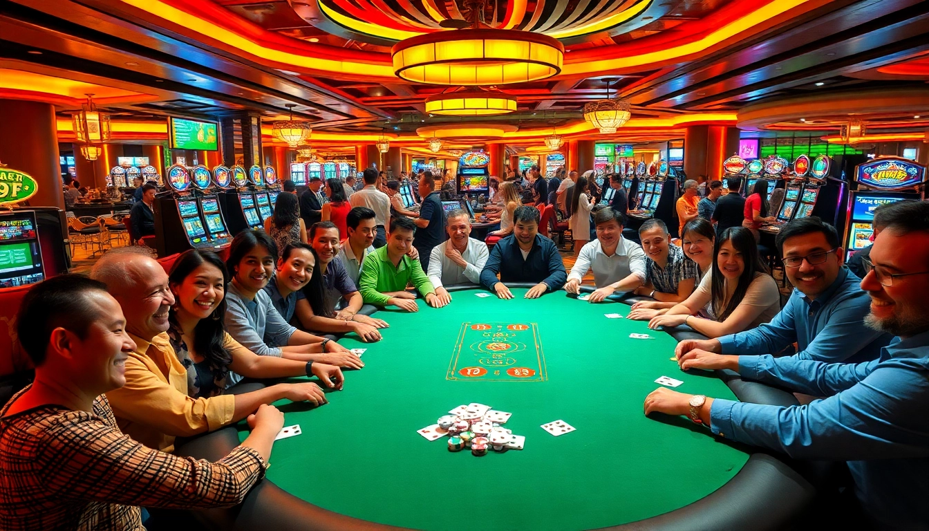 Vibrant casino en ligne argent réel scene with enthusiastic players engaging in poker excitement.