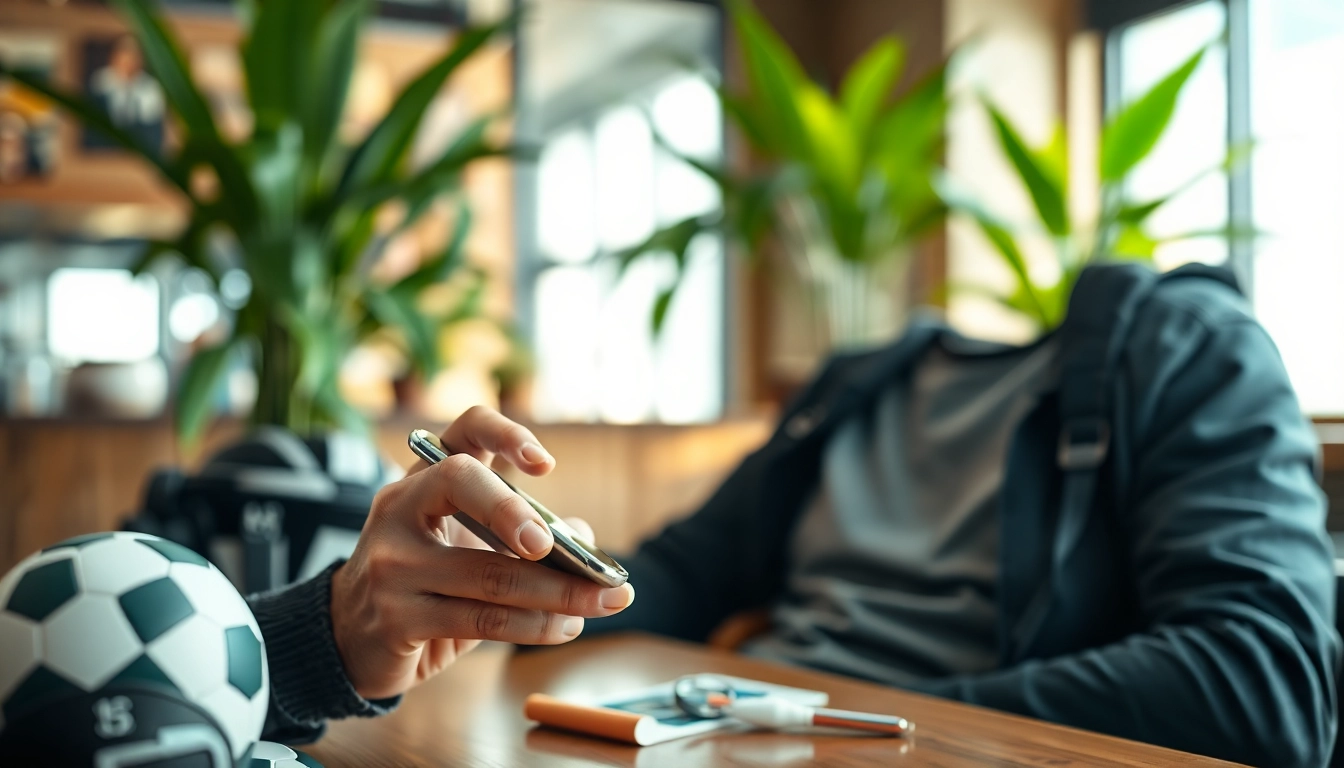 Analyse des bonus sans depot paris sportif sur smartphone dans un café moderne.