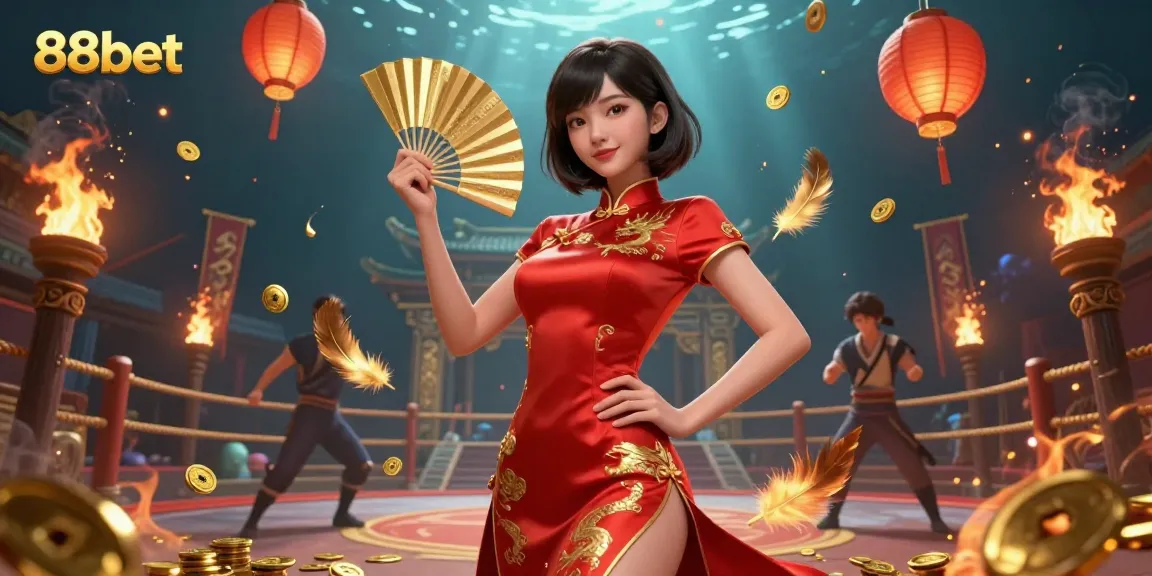 Experience exciting wins with 88bet in a vibrant game atmosphere filled with golden coins and festive decorations.