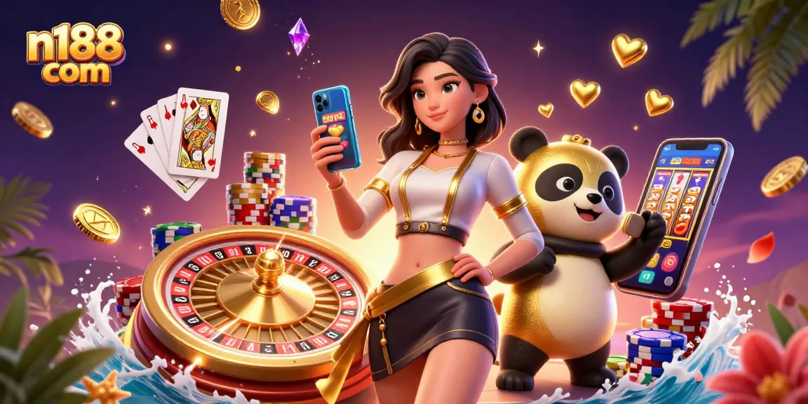 Experience winning thrills at n188 com with elegant gaming scenes and vibrant casino elements.