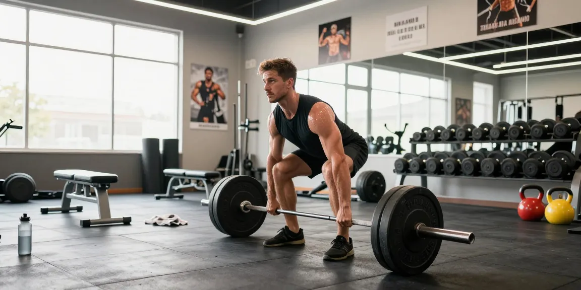 Steroide Boutique - Scène de fitness mettant en avant un culturiste soulevant des poids, illustrant l'entraînement en force dans une salle de sport moderne.