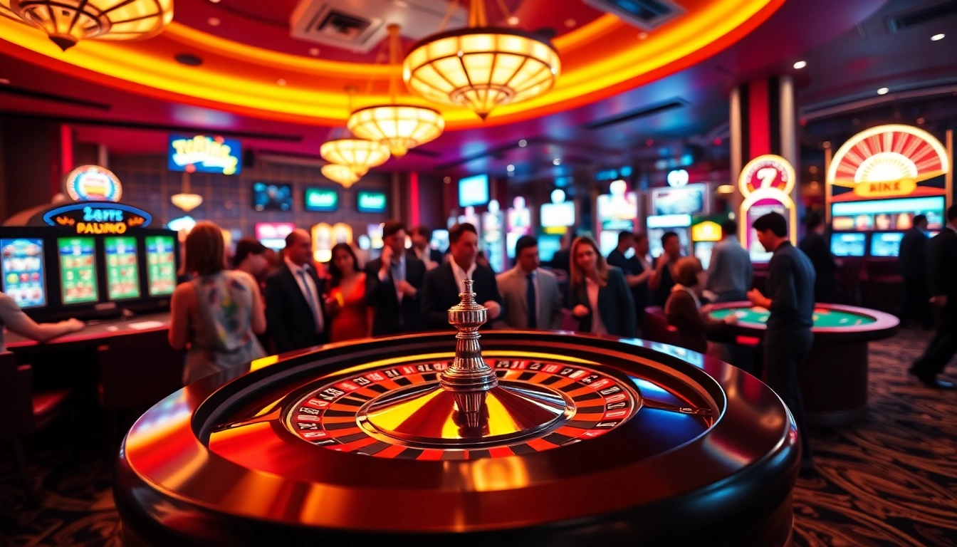 Jouer au casino en ligne dans une scène vivante avec des joueurs autour d'une roulette.