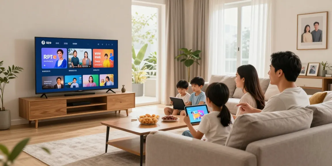 Profitez de l'IPTV France avec votre famille dans un salon chaleureux.