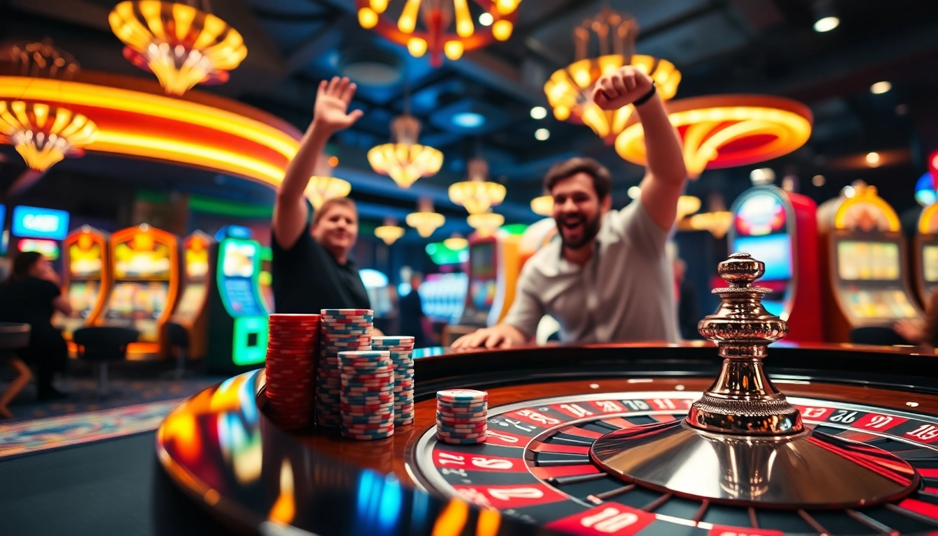 Jouer à des jeux captivants de casino en ligne avec ambiance excitante et lumières vives.