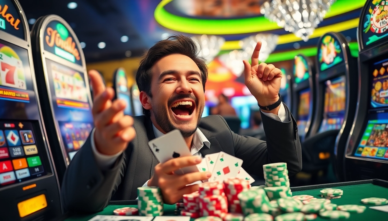 célébration de retrait immédiat dans un casino en ligne, combinaison de machines à sous et de jetons colorés.