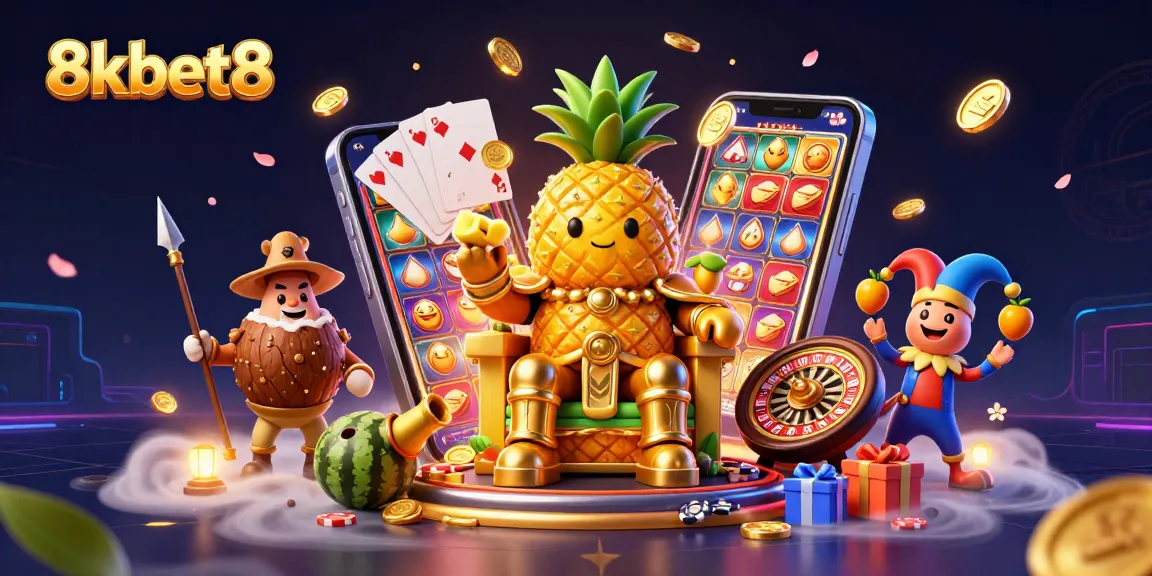 Experience the thrilling gameplay at 8kbet8 with a vibrant casino scene featuring unique characters and slot action.