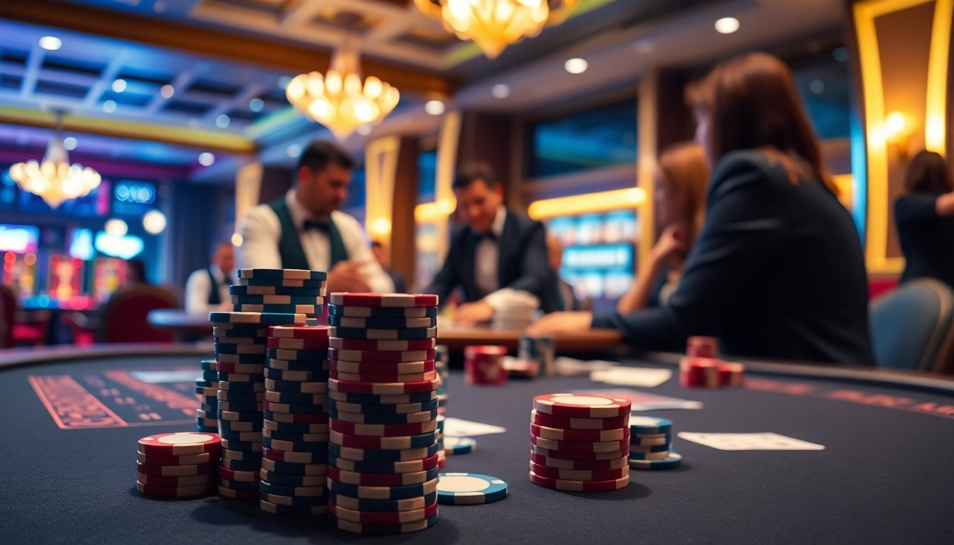 Expérience immersive au casino en ligne avec un croupier et des joueurs enthousiastes.