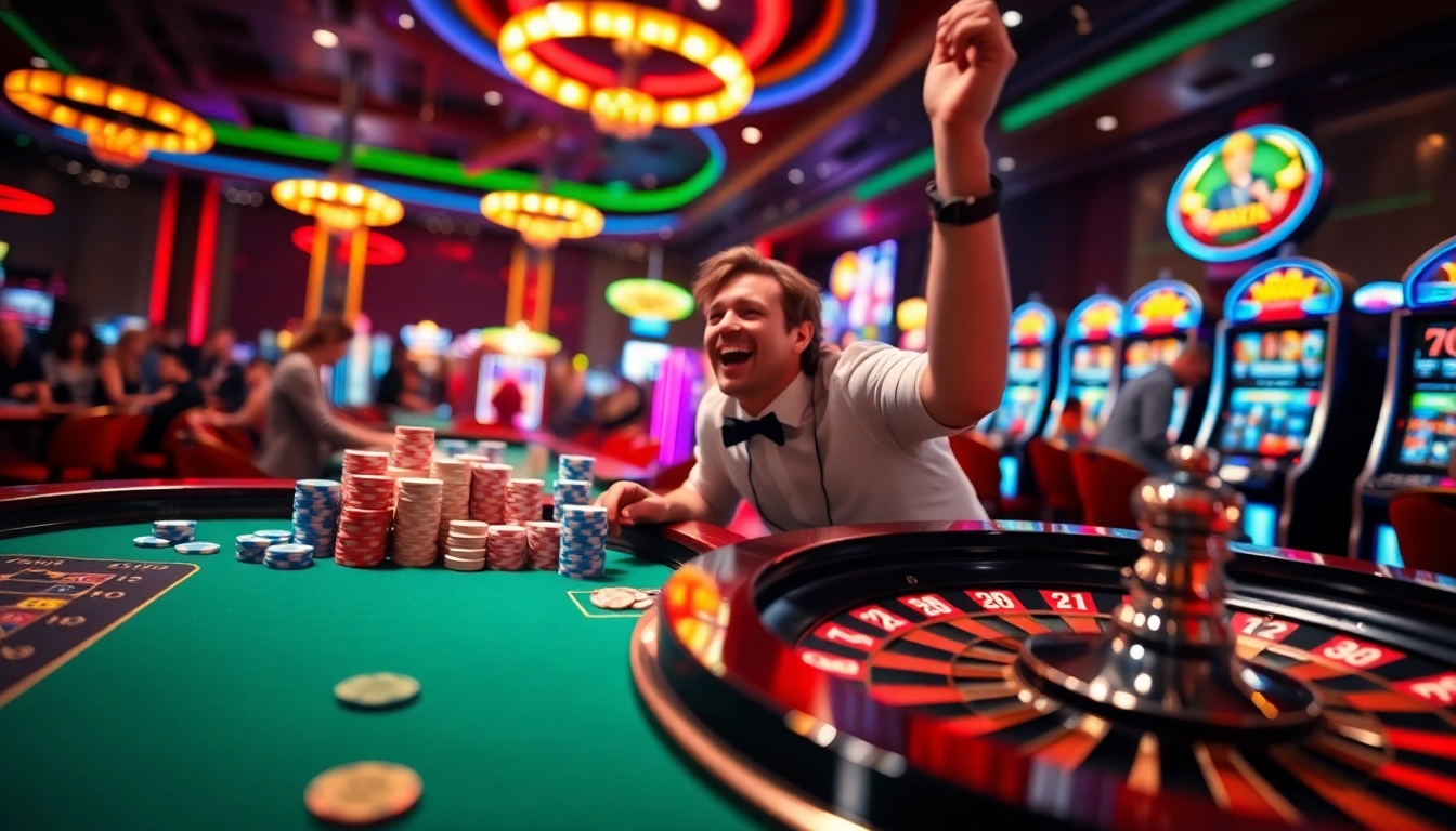 Jouer à des jeux captivants de casino en ligne avec ambiance excitante et lumières vives. related image