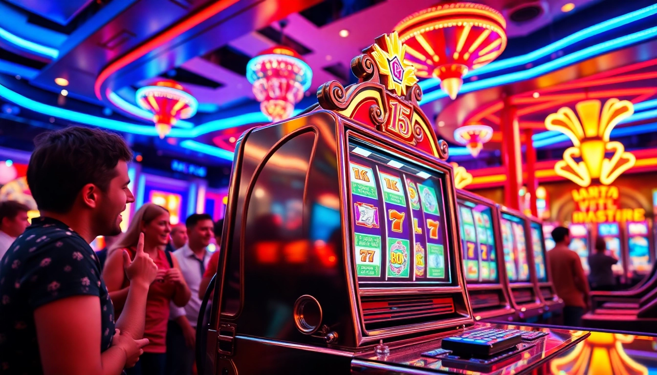 Les joueurs s'enthousiasment pour les machines à sous en ligne scintillantes dans un casino animé. related image