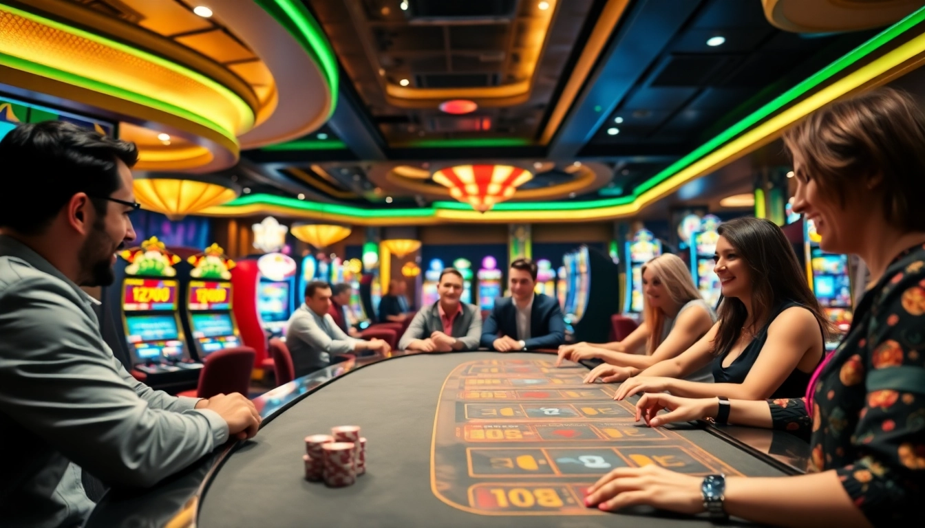 Engaging players at a vibrant casino en ligne, showcasing colorful lighting and rich decor. related image