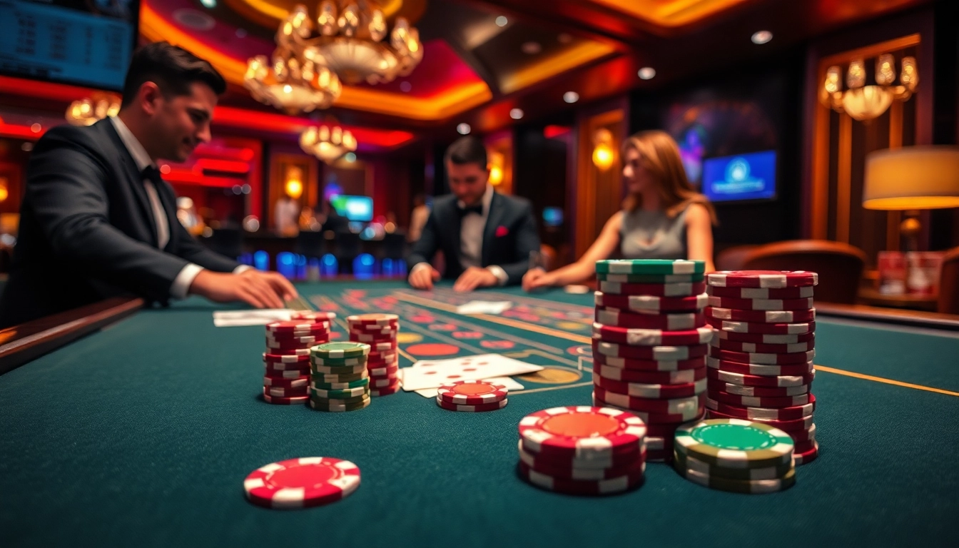 Expérience immersive au casino en ligne avec un croupier et des joueurs enthousiastes. related image