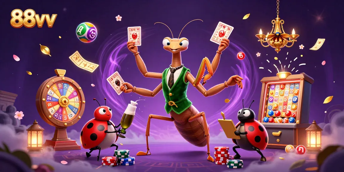 Engage with thrilling games at 88vv, featuring a vibrant casino scene with dynamic characters.
