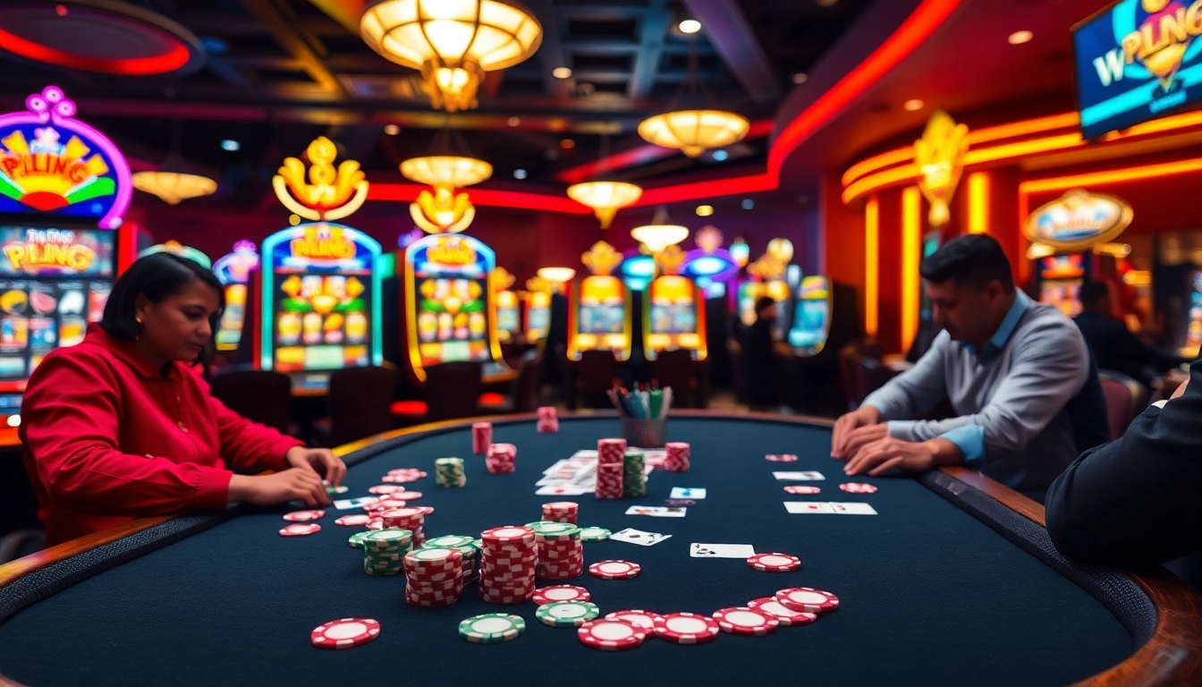Jouez au poker en ligne sur une table de casino, pleine de jetons et de cartes.