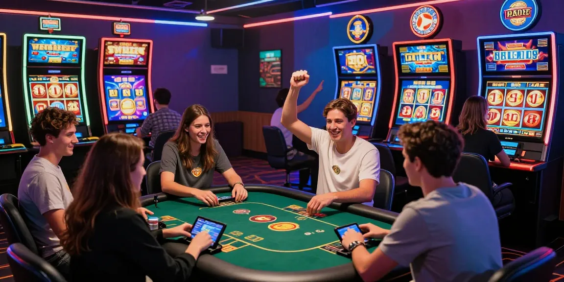 Expérience dynamique de jeu sur casino en ligne avec des joueurs engagés, célébrant des gains et interagissant dans un environnement vibrant.