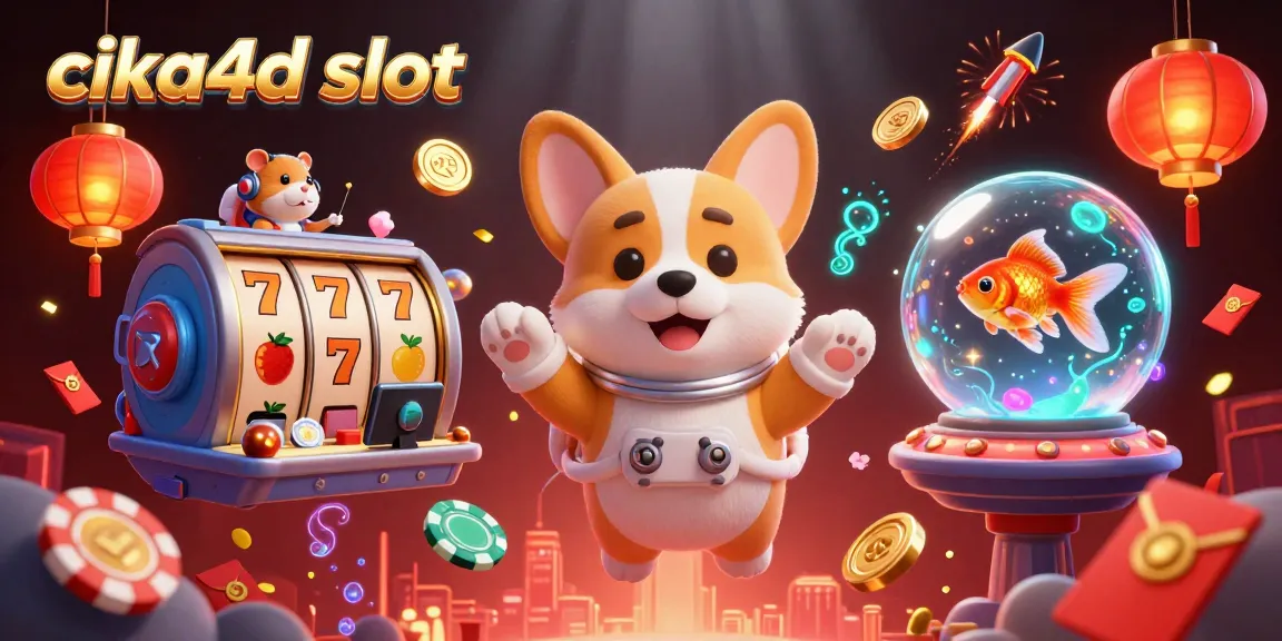 Experience cika4d slot excitement with a vibrant casino scene featuring a floating astronaut corgi and dynamic game elements.