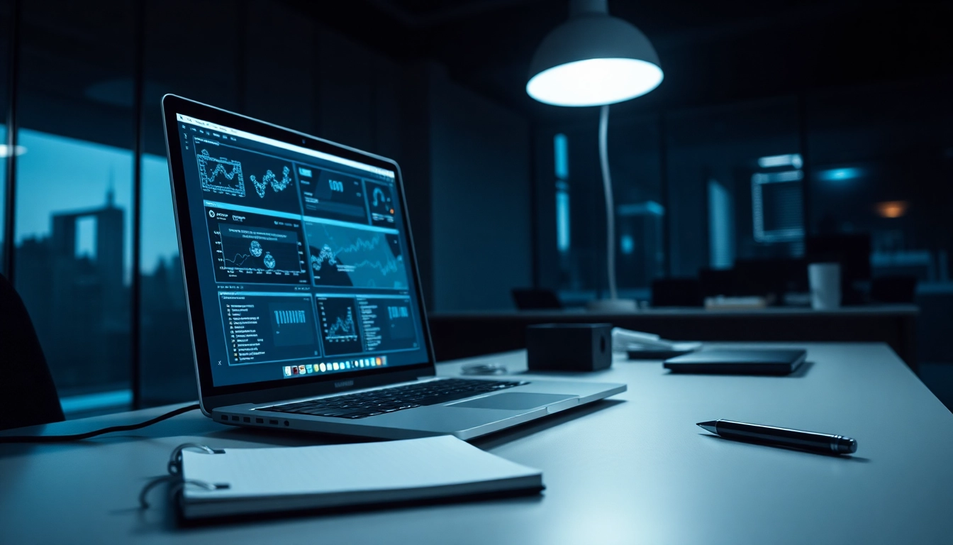 Analyse des données avec application espion dans un bureau moderne.