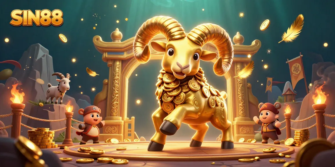 SIN88 showcases a golden ram at a dynamic casino fighting arena with gold elements.