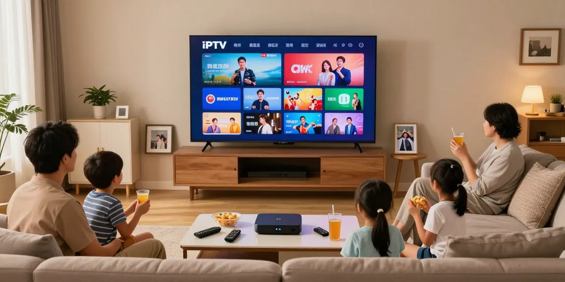 Abonnement IPTV avec une famille regardant la télévision en 4K, créant des moments de divertissement