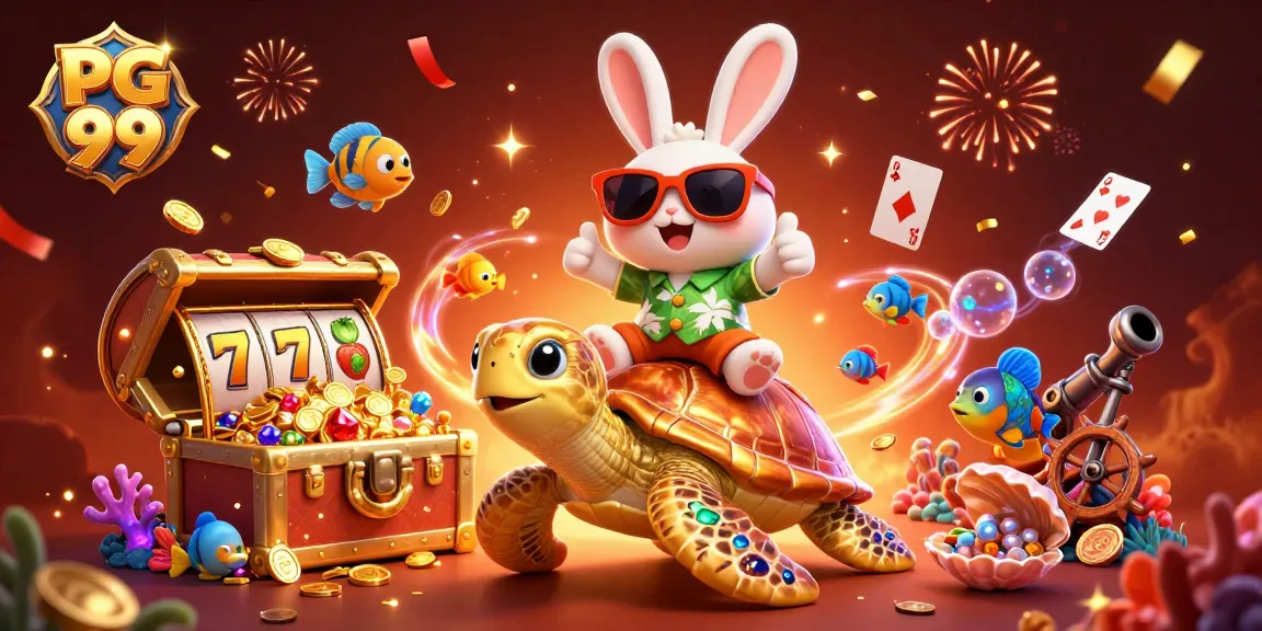 Experience exciting wins in PG 99's vibrant casino world with golden treasures and lively characters.
