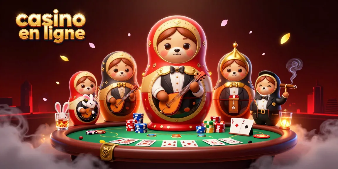 Plongez dans l'univers du casino en ligne avec des ours Matryoshka et des jeux de cartes animés.