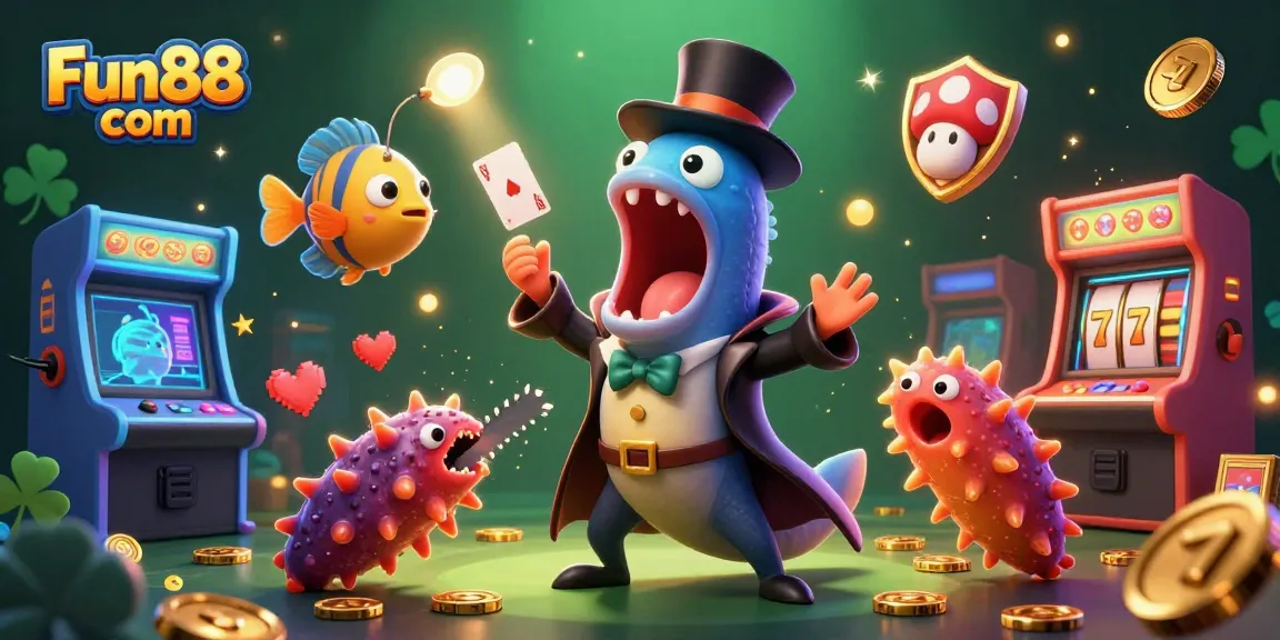 Engage with Fun88 com through an exciting casino-themed 3D illustration featuring vibrant characters and magical elements.