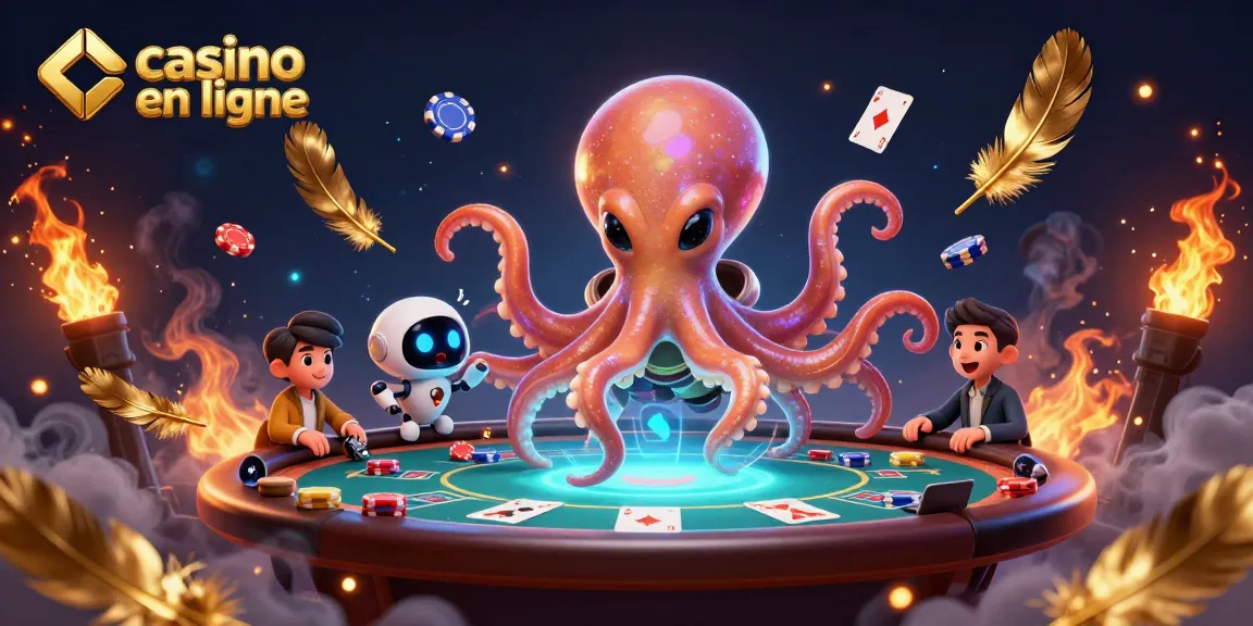 Participer à une partie de casino en ligne avec de l'argent réel sous l'œil attentif d'un poulpe extraterrestre.