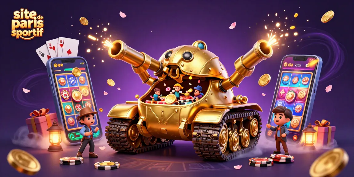Expérimentez le site de paris sportif avec un tank scarabée doré révélant un mini-casino.
