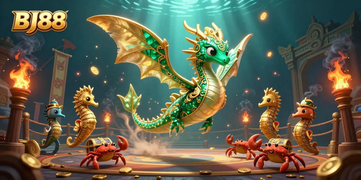 Betting on BJ88 offers a colorful experience with stunning characters like a leafy sea dragon in a vibrant underwater scene.