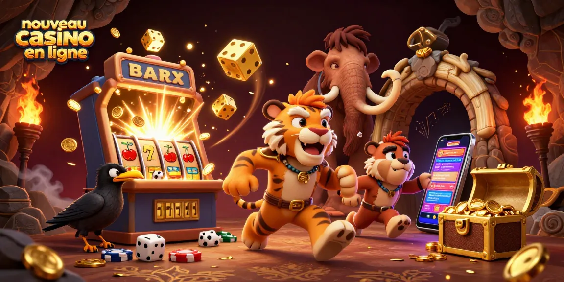 Illustration captivante représentant un nouveau casino en ligne avec des personnages colorés et des éléments de jeu audacieux.