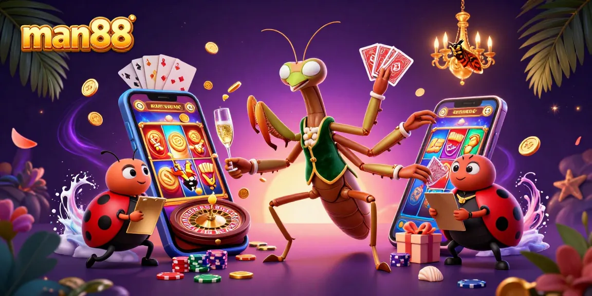 Experience winning thrills with man88 through a vibrant 3D casino scene filled with dynamic gaming elements.