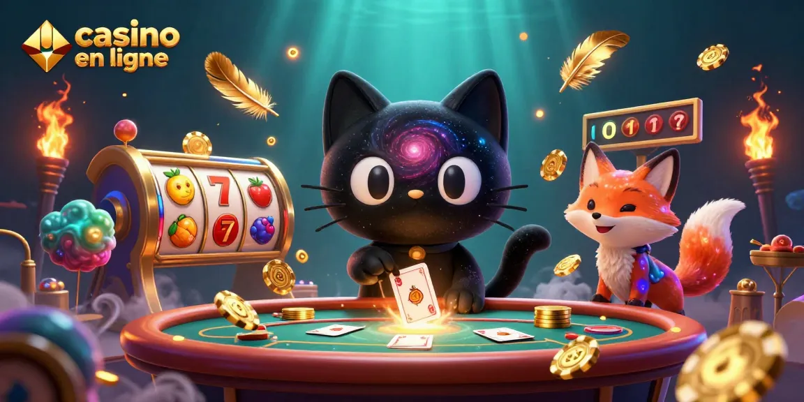 Gagnez des jetons d'or dans un casino en ligne captivant avec un chat noir trou de ver et un renard nébuleux.