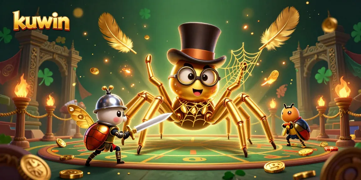 Kuwin offers exciting experiences with its golden tarantula and beetle knight in a vibrant casino setting.