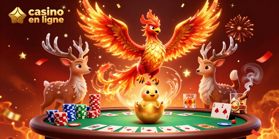 Plongez dans l'univers du casino en ligne avec un phénix flamboyant au poker.